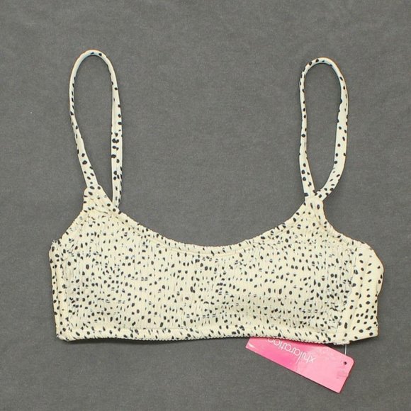 NWT Xhilaration Women's Dot Smocked Bralette Bikini Top XS Cream / Black - Picture 2 of 8